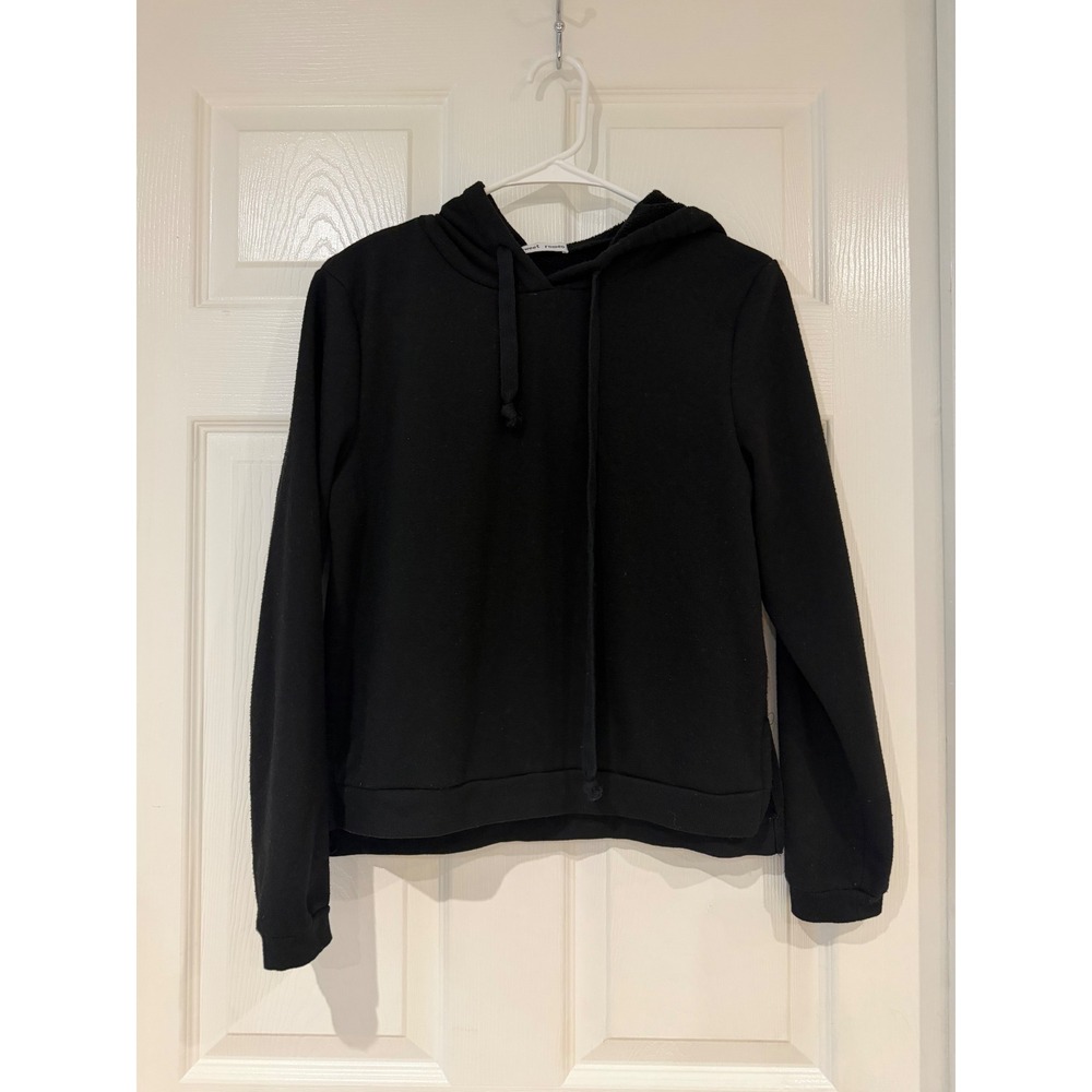 Sweet Romeo Flawed Black Fleece Lined Hooded Sweatshirt XS Pullover Hoodie